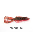 PVC fishing soft bait lure in various colours showing 8cm and 12cm size options