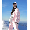 Winter outdoor waterproof ski suit set in black with jacket and trousers on snow