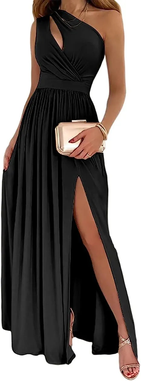 Women's one shoulder high split cutout sleeveless maxi dress in soft fabric