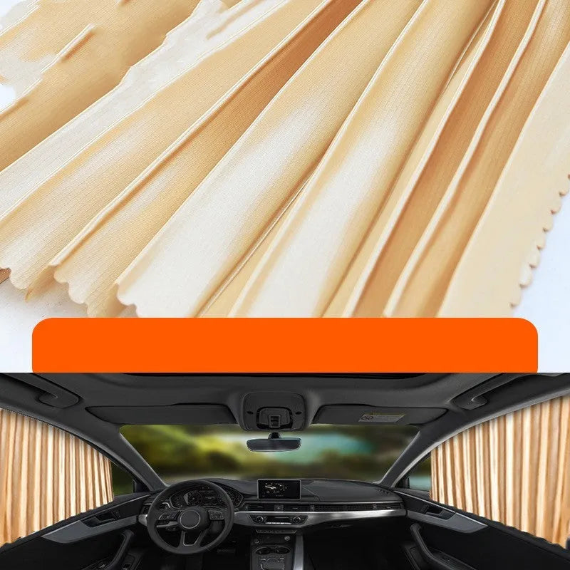 Thick opaque retractable car sunshade curtain in black colour with roller shutter mechanism