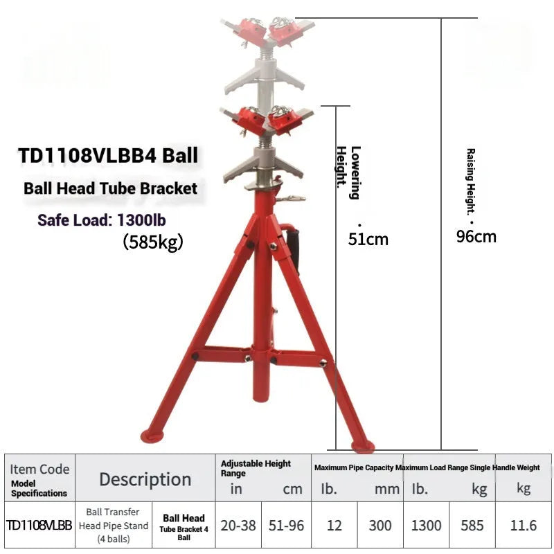 Metal V-head pipe support bracket with ball fittings for steel pipe.