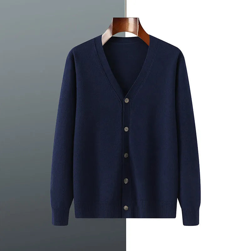 Men's V-neck Andy velvet knitted cardigan coat in loose fitting style