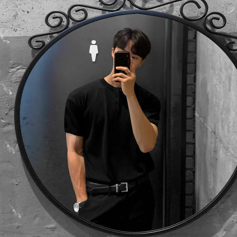 Men's slim-fit ice silk knitted short-sleeved shirt in black, khaki, or white colours