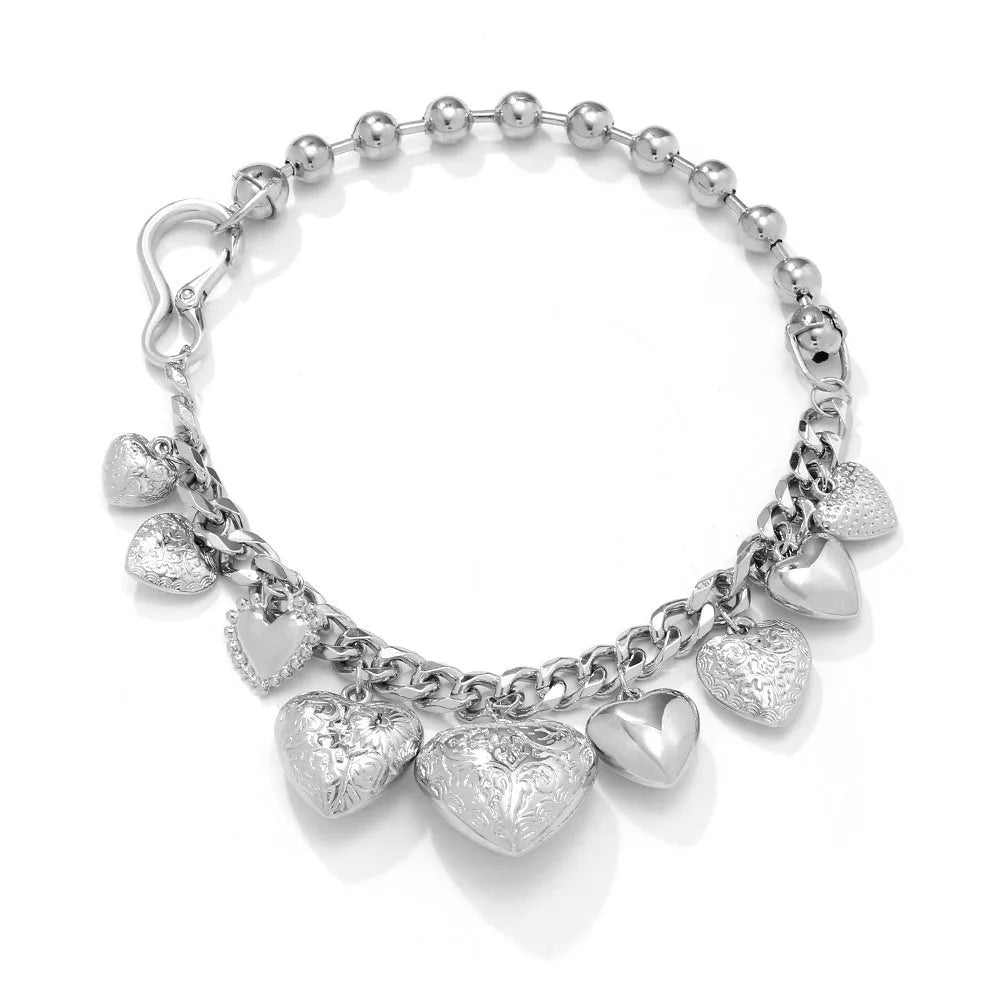 Carved heart pendant necklace with adjustable chain in gold and white K colour options