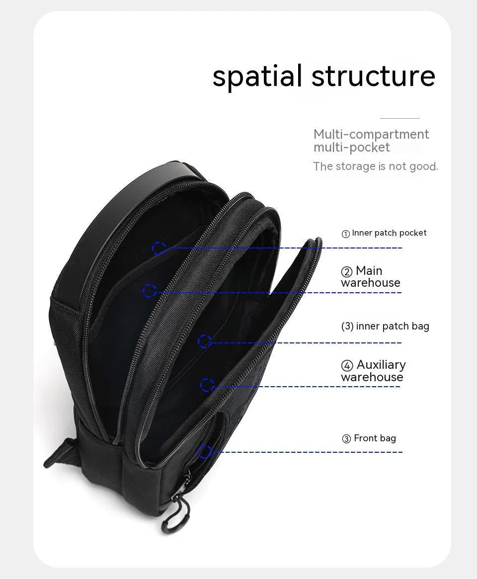 Casual black TPU chest bag with camouflage pattern, single shoulder strap and soft handle