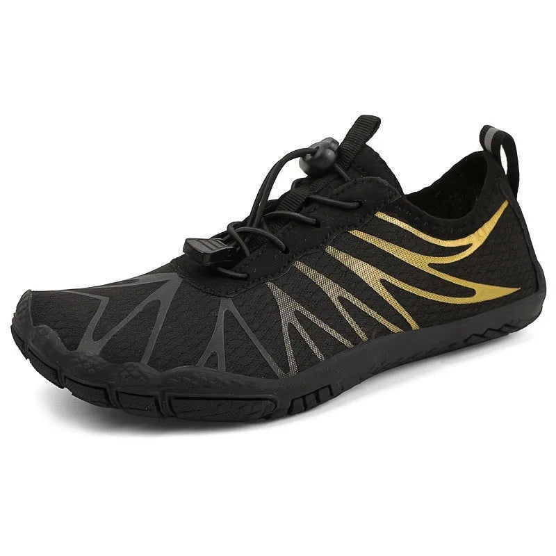Low-top casual sports running shoe in colour option, showing front lace-up and textured natural rubber outsole.