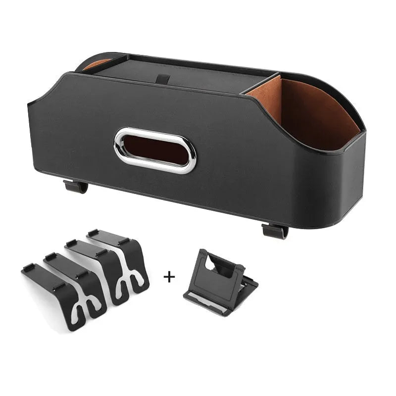 Genuine leather car tissue box organiser with additional storage compartment