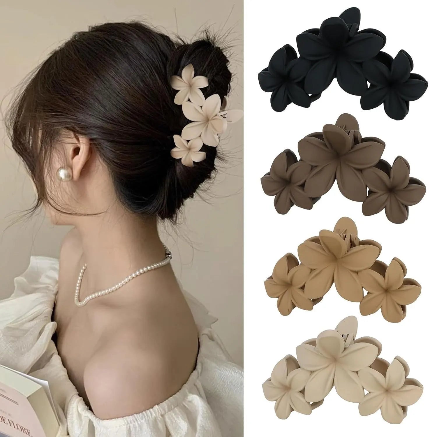 Six rose red plastic hair clips with frosted grip surface and quadrilateral pointed toe design