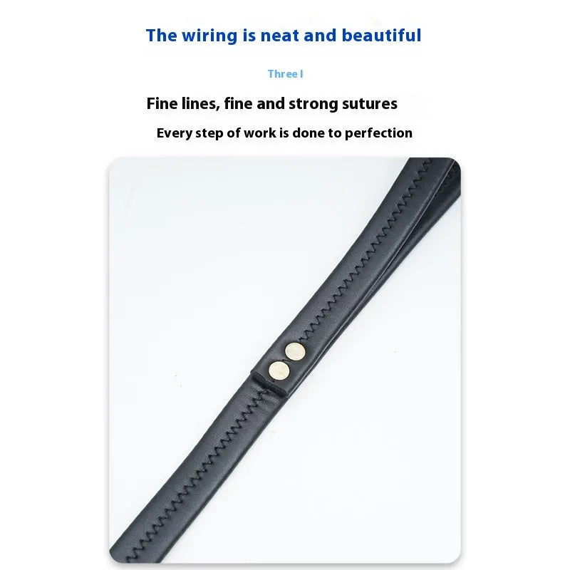 Roran black PU leather adjustable dog lead with clip, shown at medium length