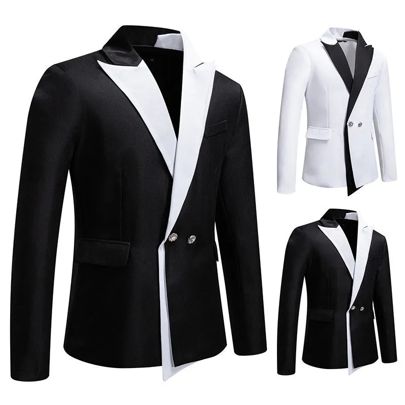 Men’s slim-fit suit jacket in black with bag cover seam pockets, polyester blend fabric