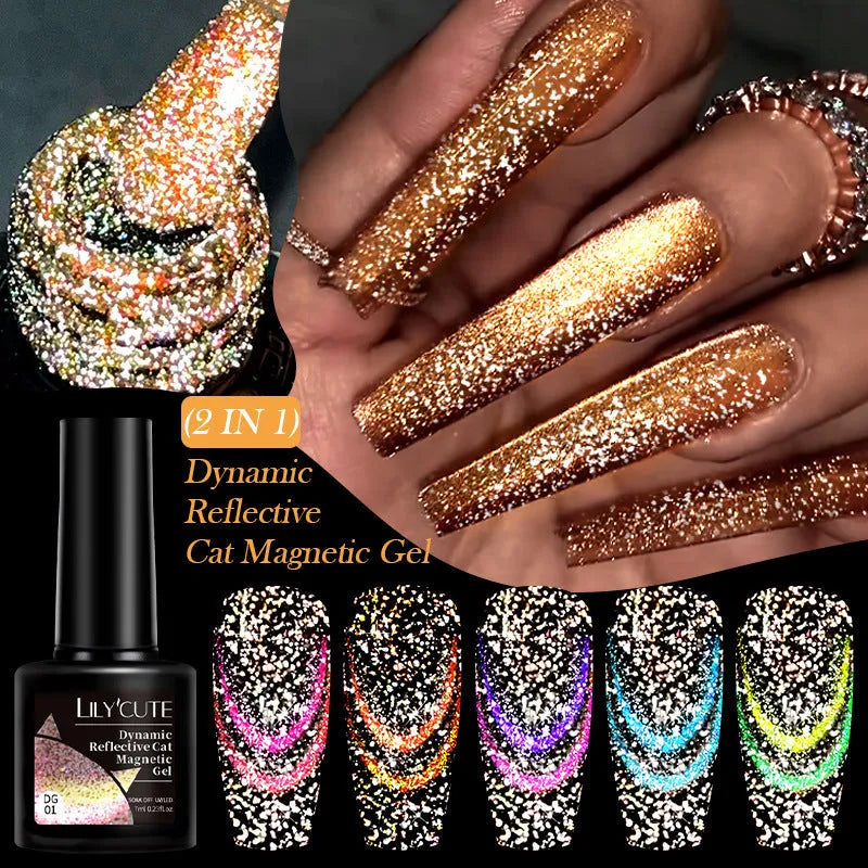 Cat eye series UV nail polish gel bottles with diamond glitter fragments in six colour styles