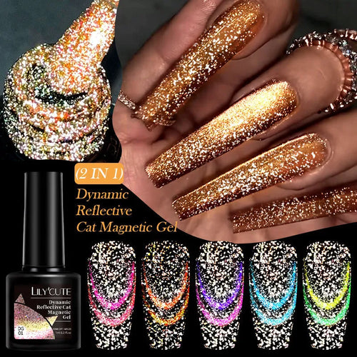 Cat eye series UV nail polish gel bottles with diamond glitter fragments in six colour styles
