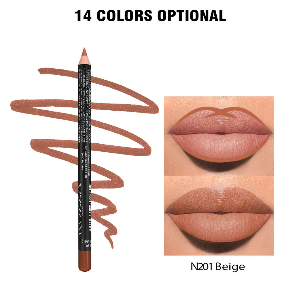Matte finish lip liner pencil in one of 14 colour shades from 201 to 214
