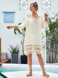 Apricot hand-crocheted women's beach dress with polyester lining for swimming and water sports
