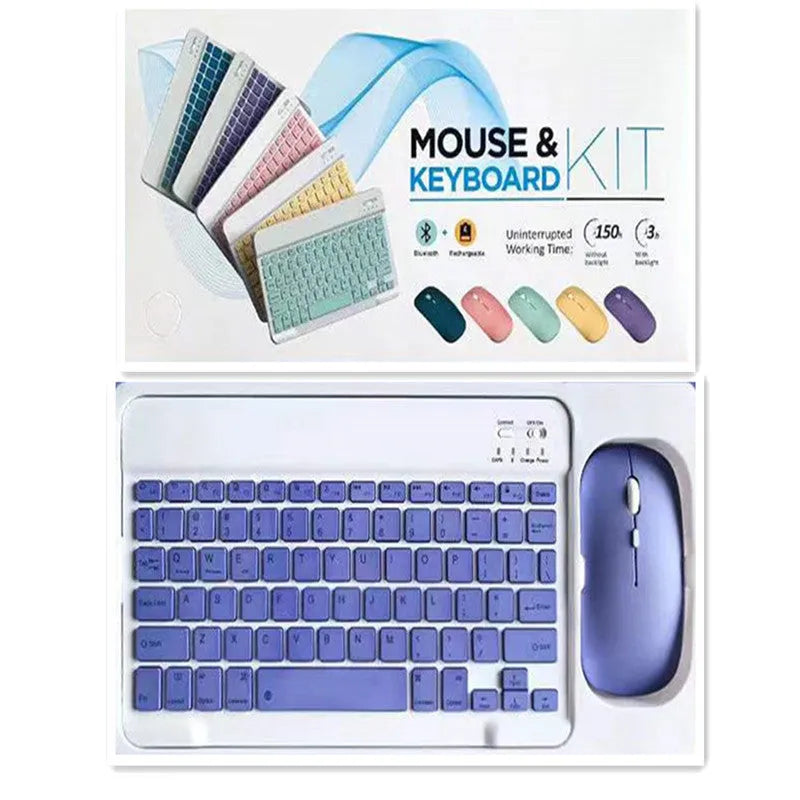 10-inch Bluetooth keyboard and wireless mouse set in multiple solid colours including pink, green, and yellow