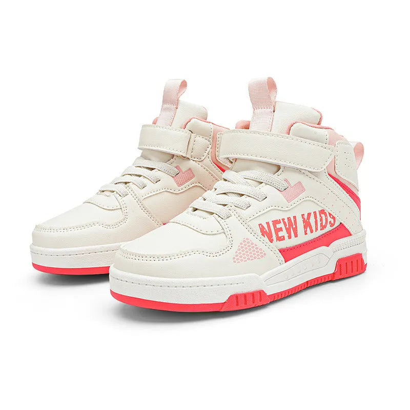 Children's beige green street sneakers with a buckle closure, shown on a white background.