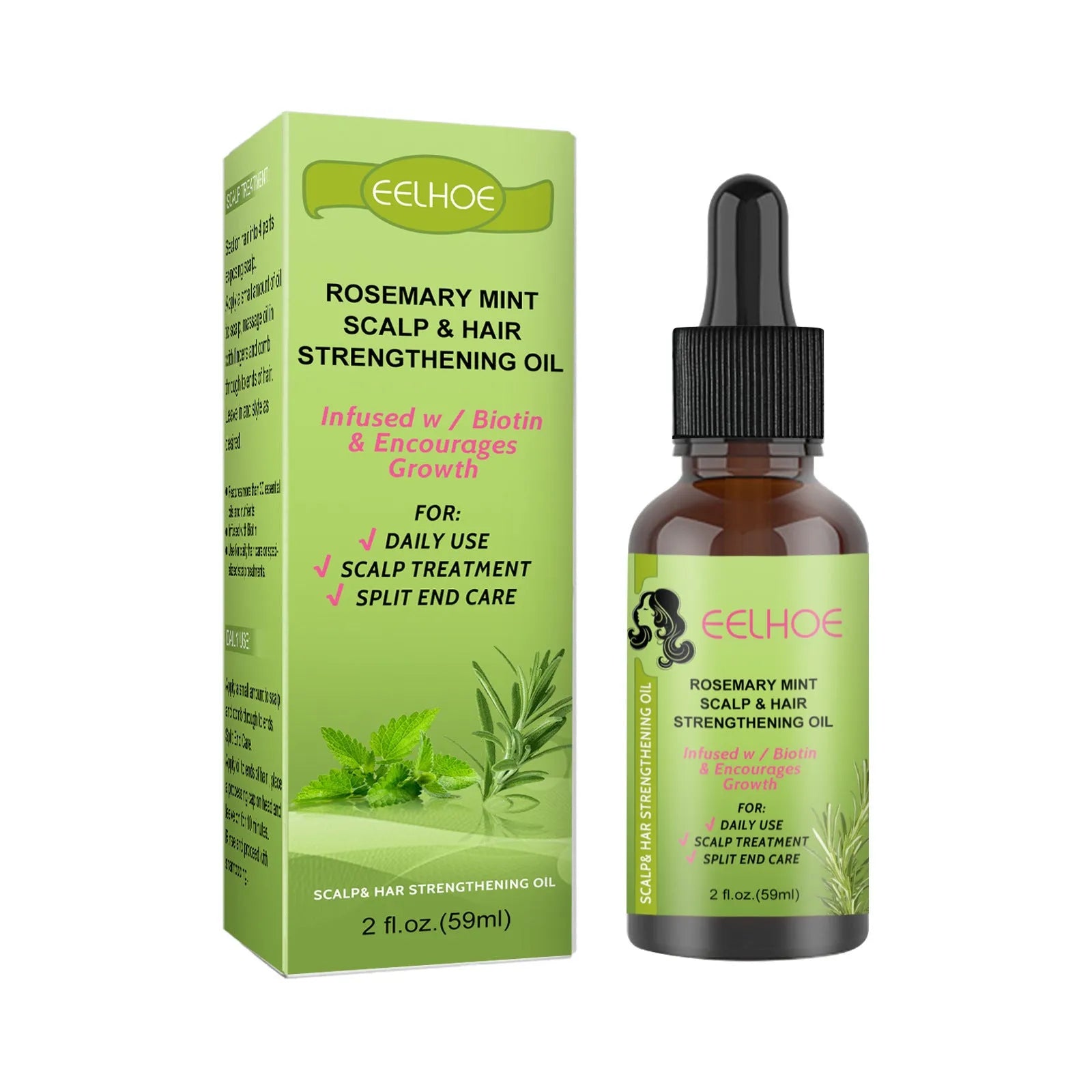 59ml bottle of Rosemary Mint Hair Growth Fluid with natural plant extracts for scalp care.