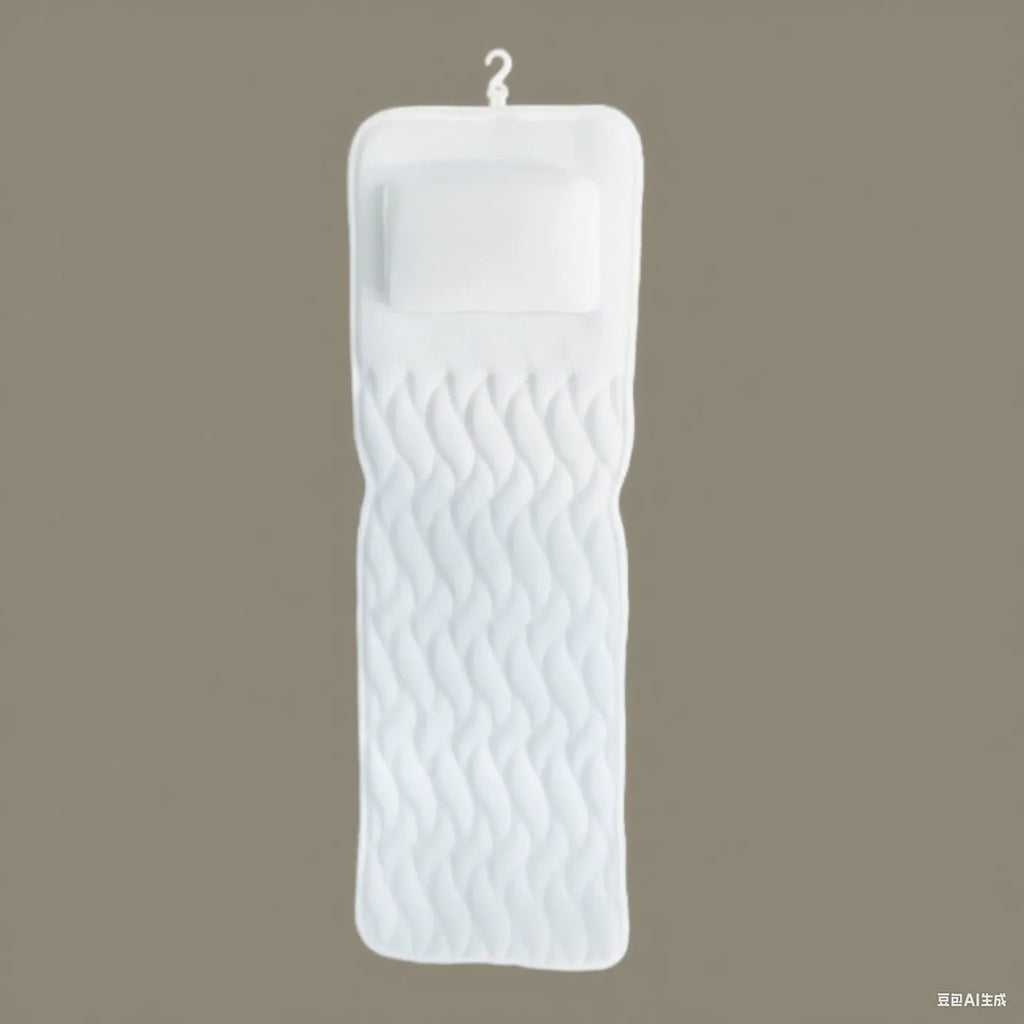 White bathtub pillow with 7 suction cups and breathable 4D mesh material