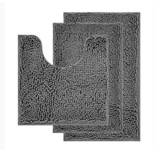 Chenille three-piece toilet mat set with U-shaped toilet seat cover in green colour options