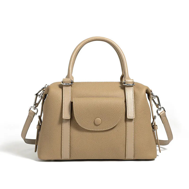 Genuine leather ladies handbag with combination lock and single strap in street trend style