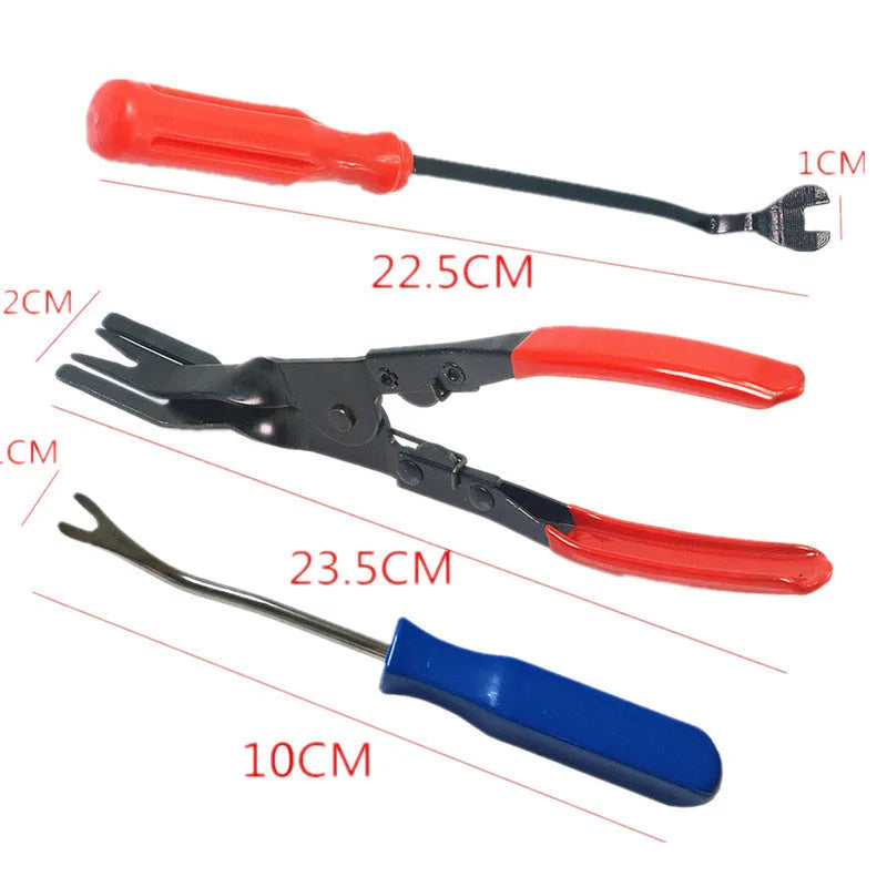 Red handle steel light switch pliers for General Motors automotive door panel nailing and clip repair