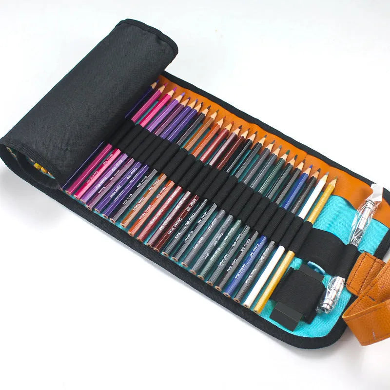 Set of 50 wooden coloured pencils for oily painting in basswood barrel with storage case