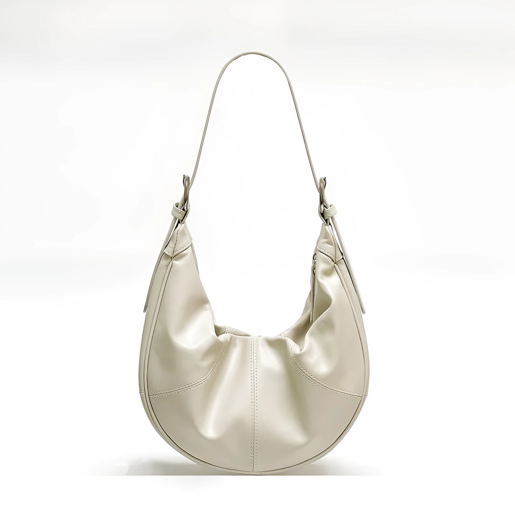Women's dumpling-shaped shoulder bag in first layer cowhide leather with double shoulder straps