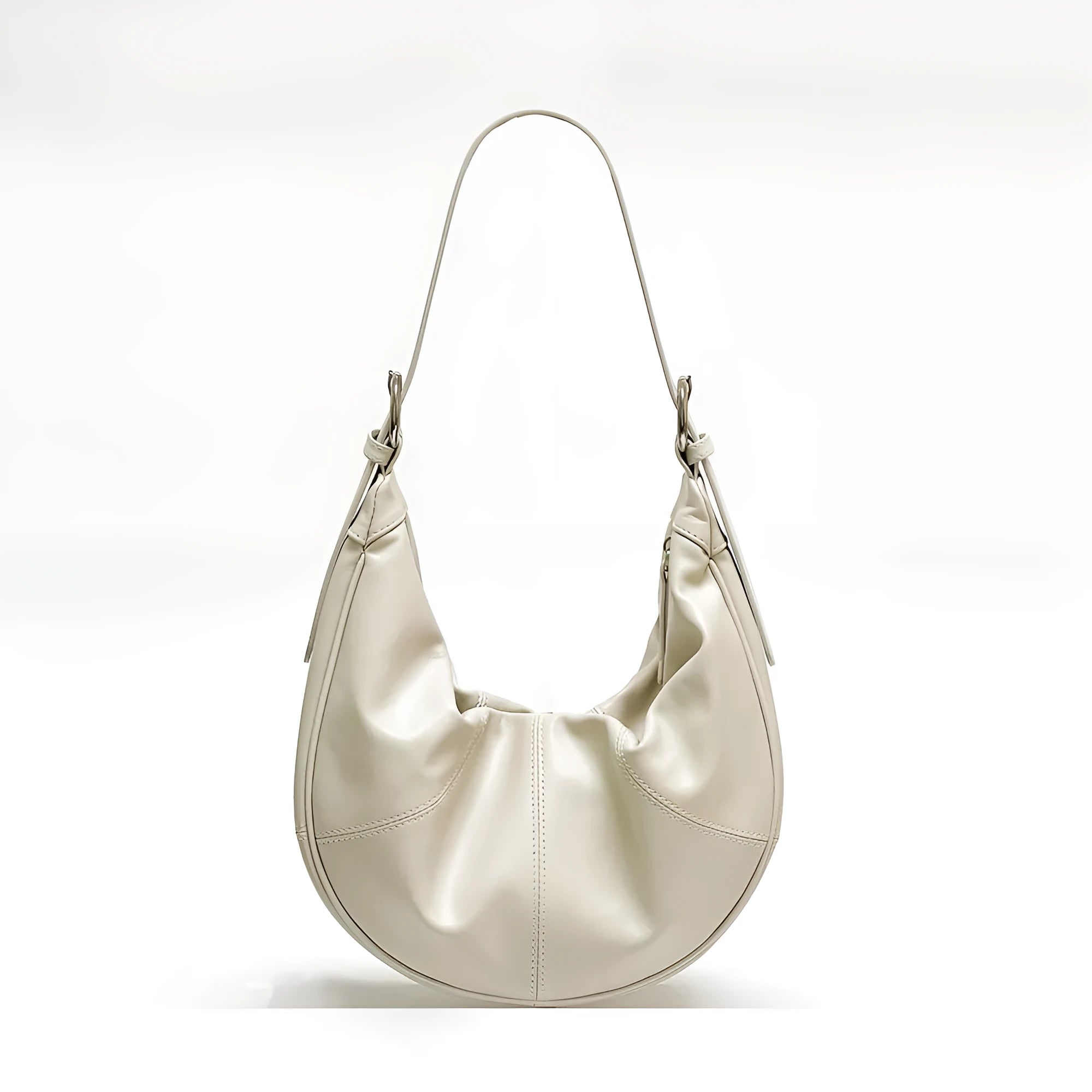 Women's dumpling-shaped shoulder bag in first layer cowhide leather with double shoulder straps