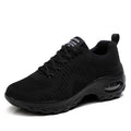 Women's round toe mesh sneakers with front lace-up and 3-5cm mid heel in black or red
