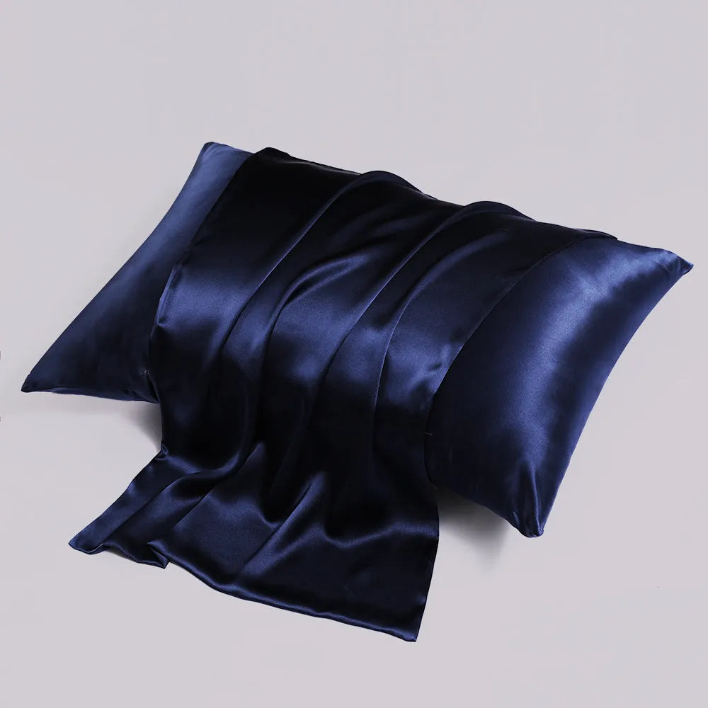 Double-sided silk zipper pillowcase in multiple colour options showing reversible design
