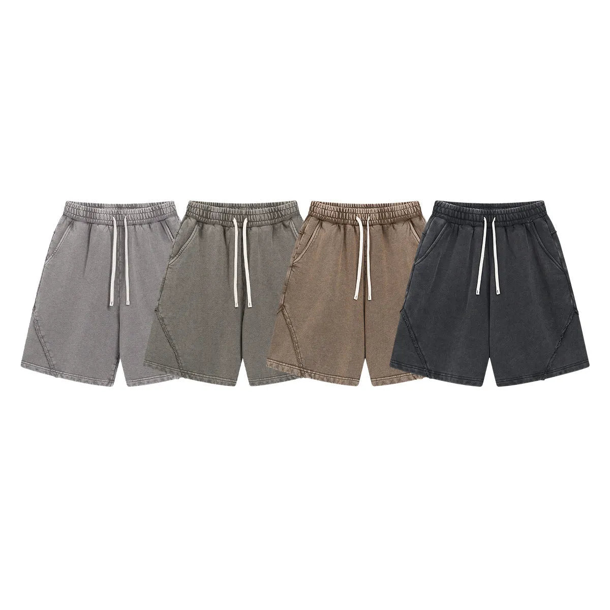 Men's loose-fit pure cotton terry shorts in a batik grey colour, showing street fashion style.