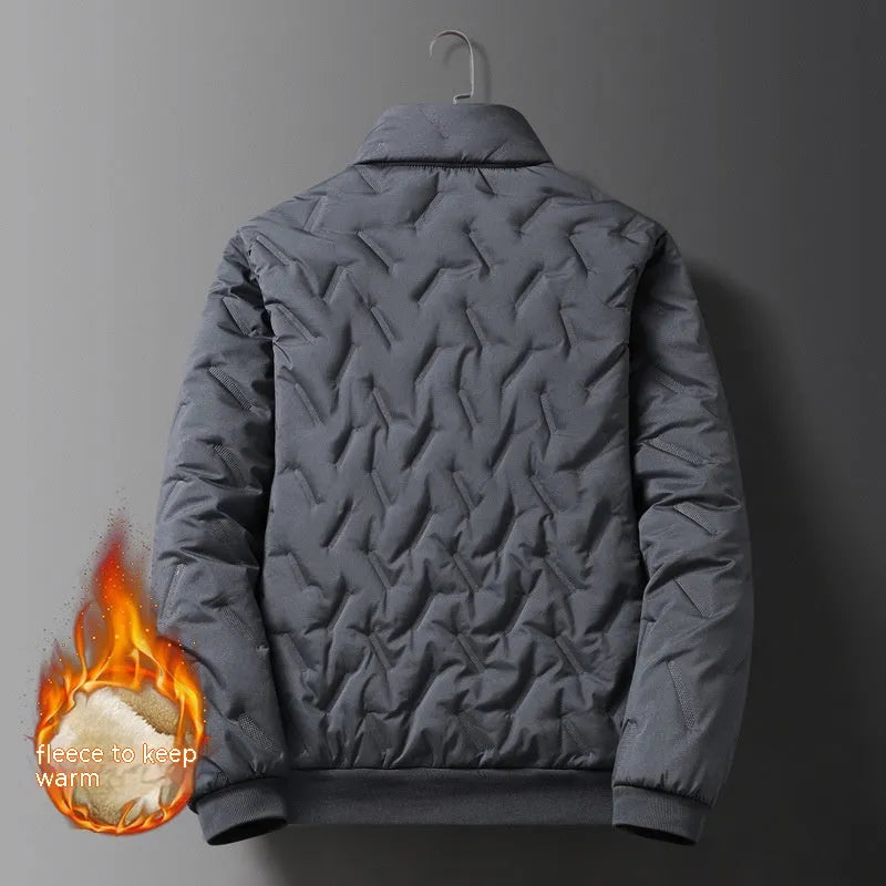 Men's Berber fleece cotton coat slim fit fleece-lined winter jacket in black, Korean style with collar