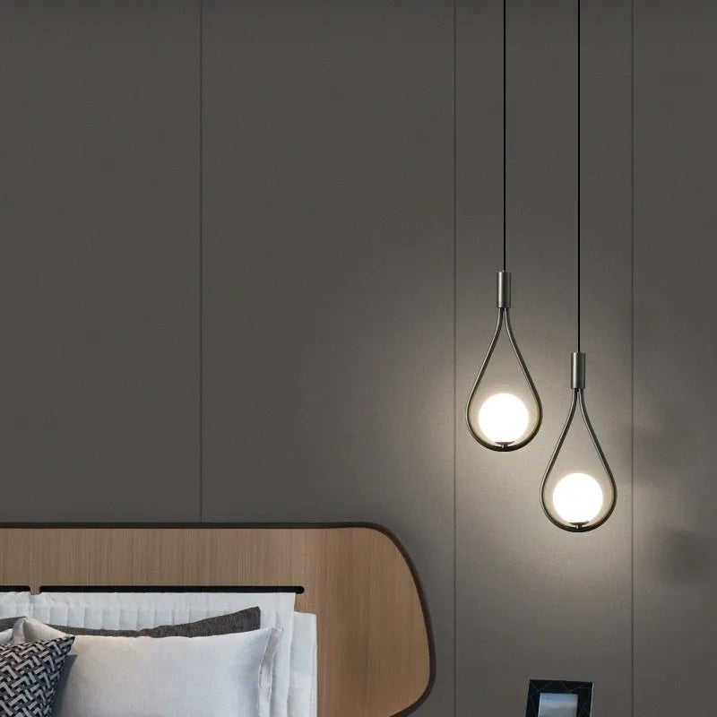 Copper modern minimalist bedroom bedside chandelier with selectable light covers including copper milky white, honeycomb, and black gold options