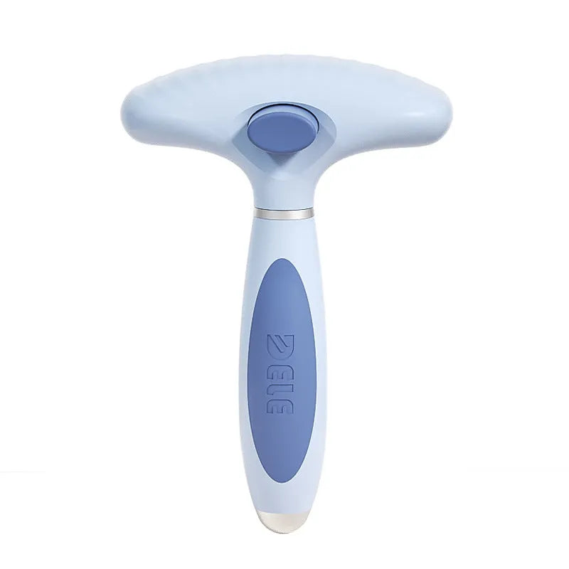 Double row stainless steel pet comb for dog grooming in azure light blue and apple white colour options