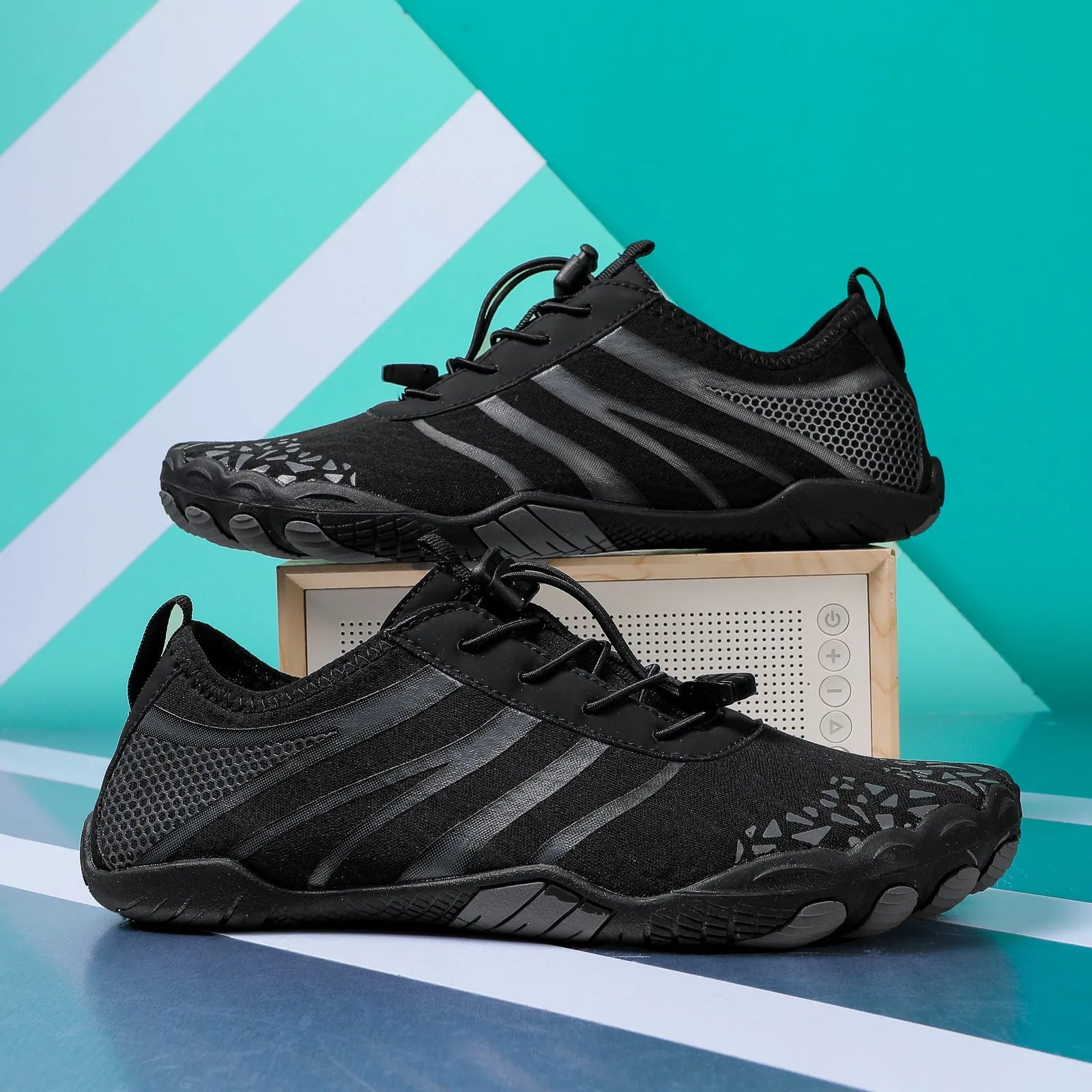 Men's Lycra stretch fabric beach running shoes available in black, dark blue, gray, beige and white pink colours