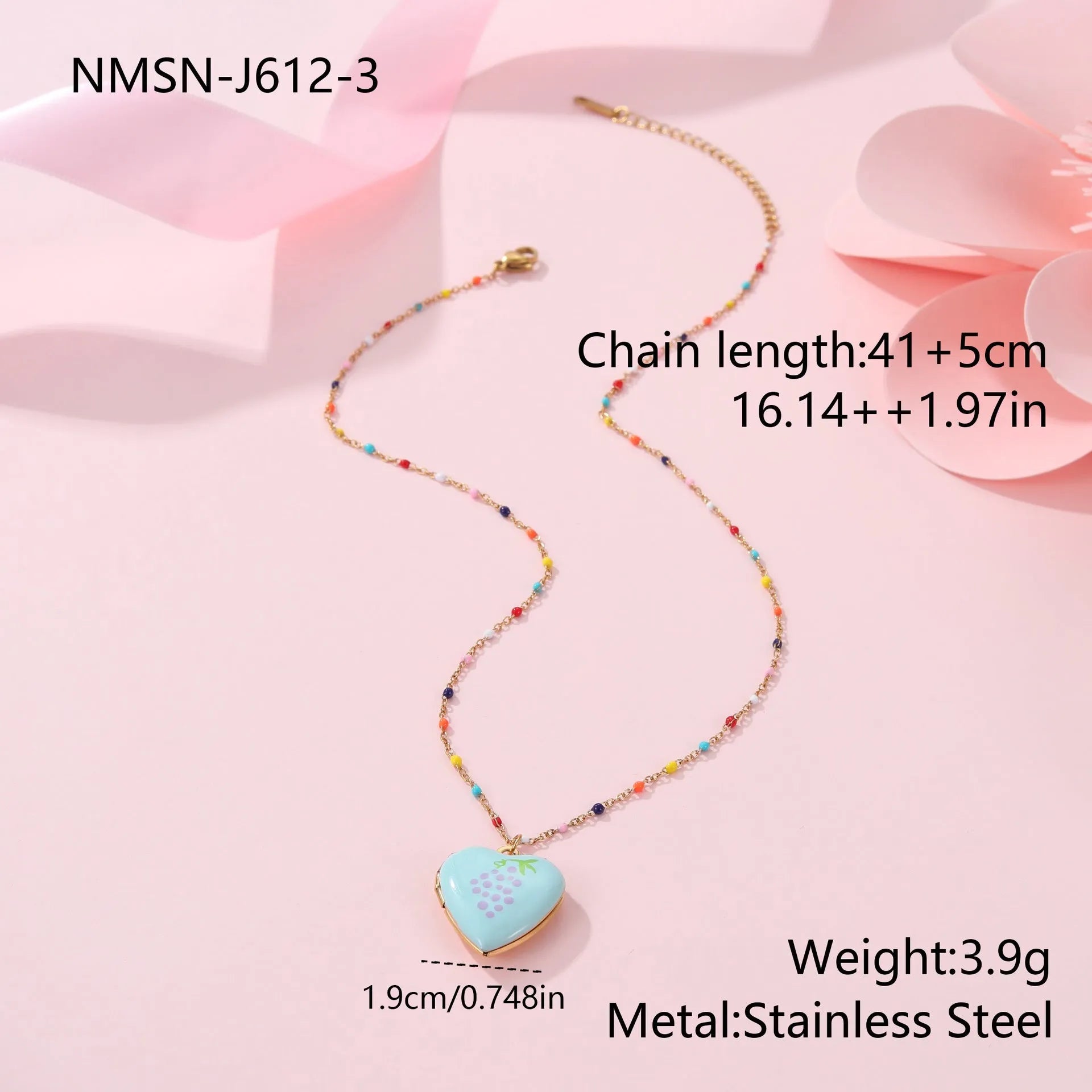 Stainless steel fruit pendant necklace with 18K gold plating on 41-50cm chain