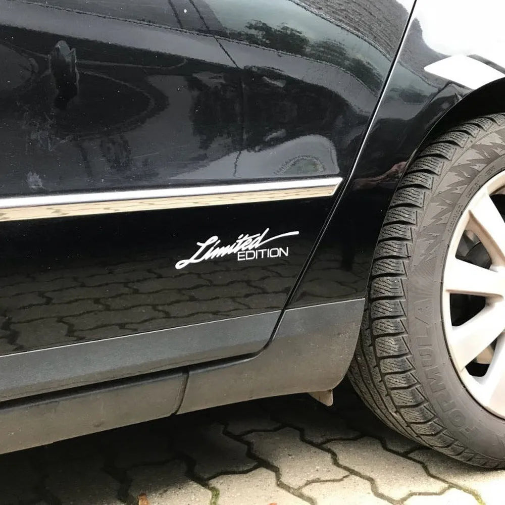 Reflective English text bumper sticker in black, measuring 16cm long by 3.8cm wide.