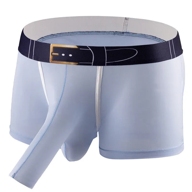 Men's solid colour Ice Silk boxer shorts on a mid waist, showing the grey colour option.