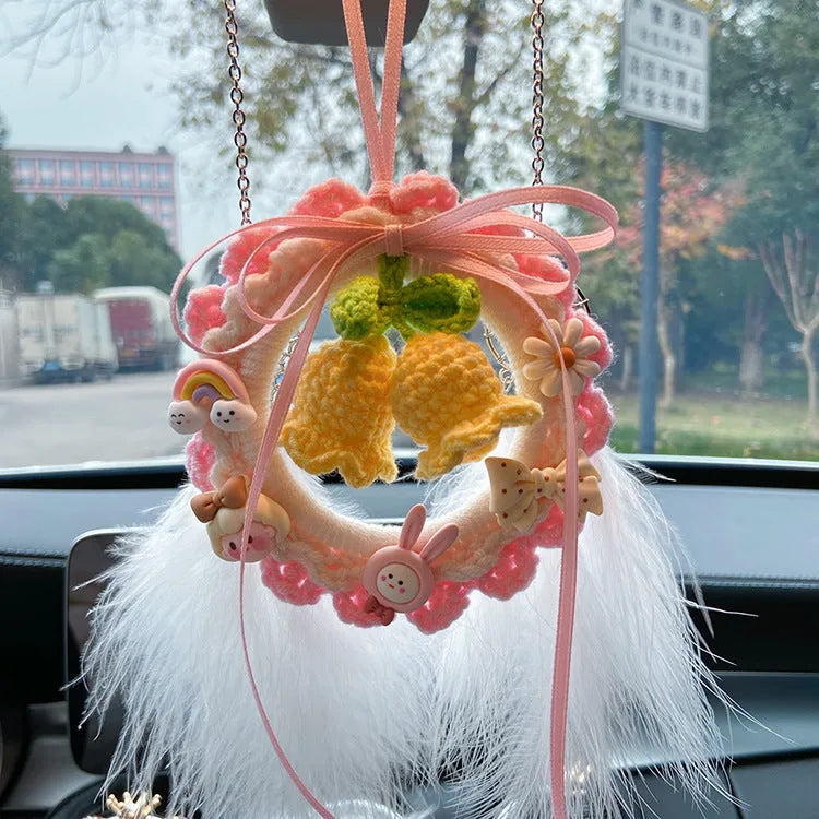 Handmade woven wool bell orchid car pendant in multiple colour options
