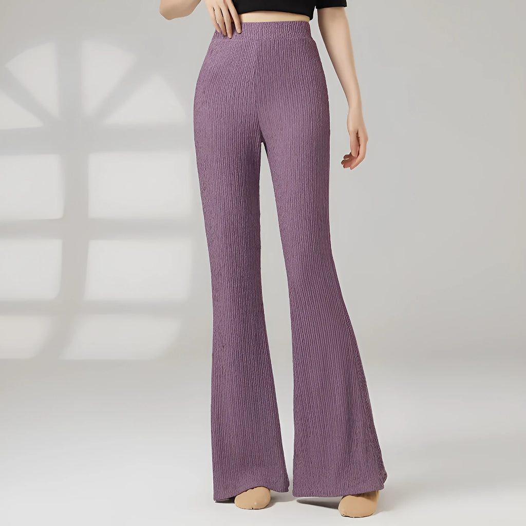 Women's solid colour dance practice trousers in polyester fabric for ballet training.