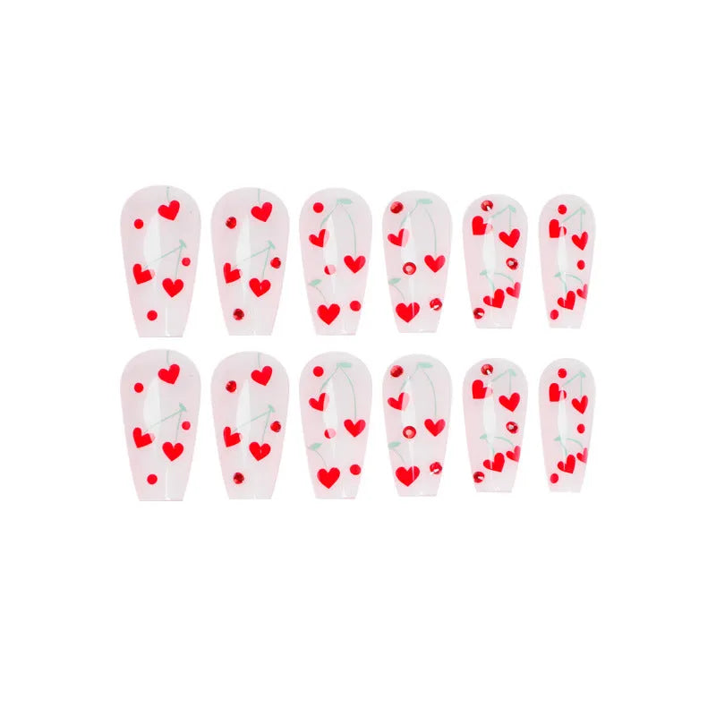 French manicure nail art stickers with love red diamond and cherry design in JP1601 style