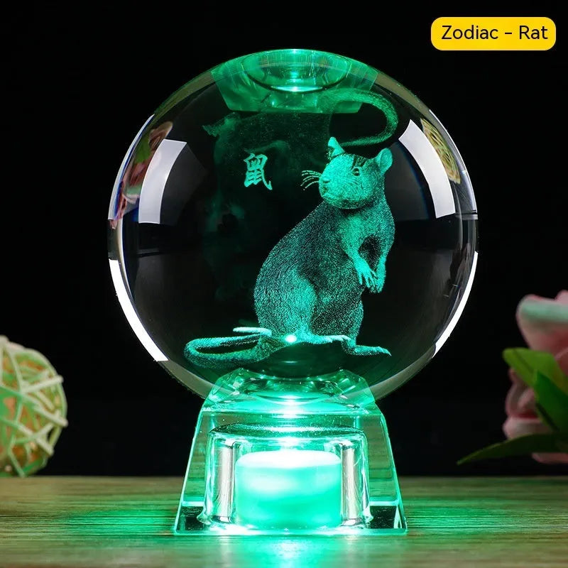 Chinese zodiac crystal ball lamp with electronic charging base showing animal design