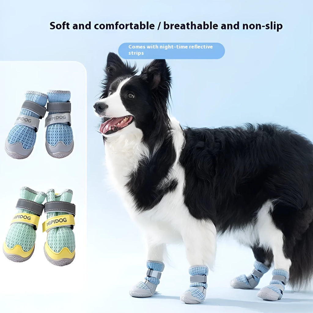 Cartoon-style summer dog shoes in Bondi blue colour showing breathable anti-scald design