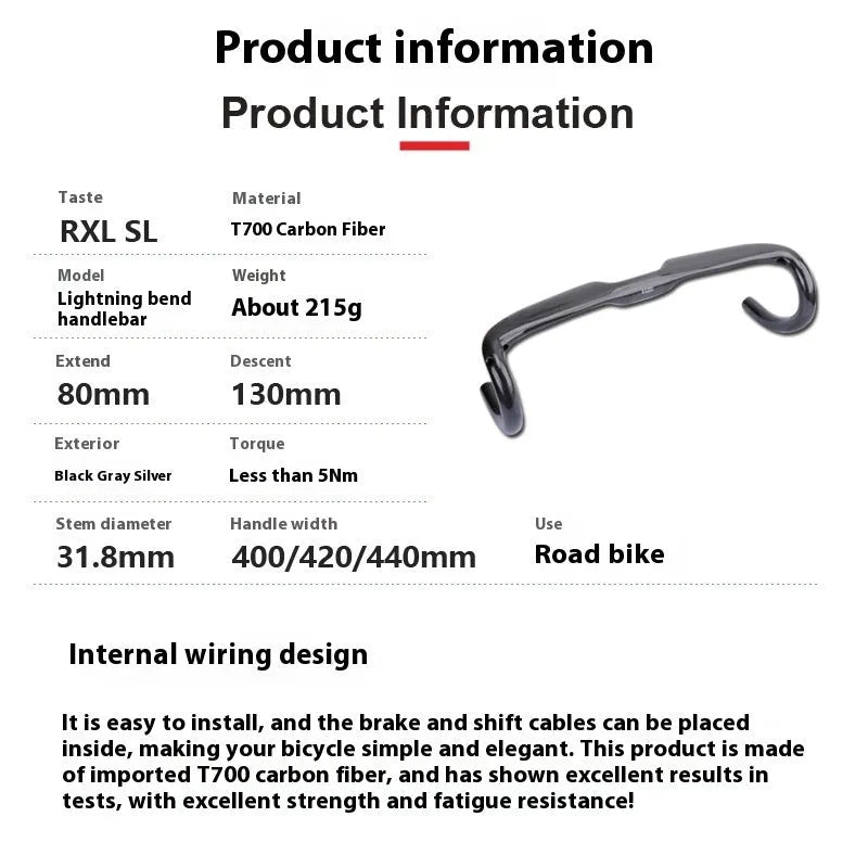 Road bicycle carbon fibre drop bar handlebar in Black Grey Silver colour