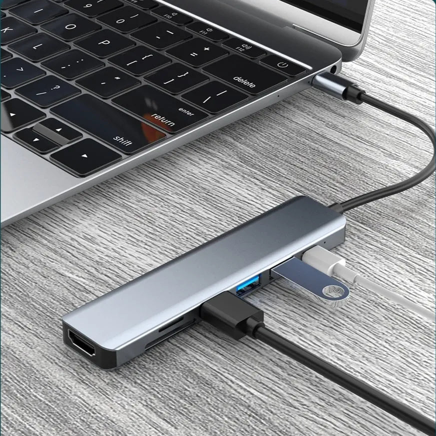 Seven-in-one USB expander with type-c connector and 0.145m cable