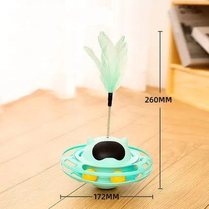 Pink cat stick toy with self-hi tumbler turntable measuring 17cm for indoor play