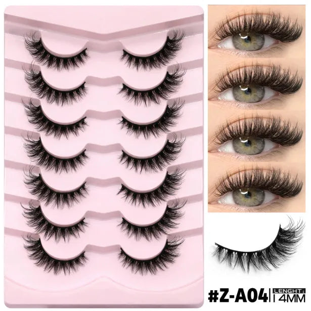 Box of natural false eyelashes and glue in one of six style options