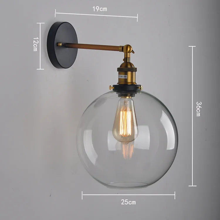 20cm retro round ball glass wall lamp in amber colour with aluminium holder