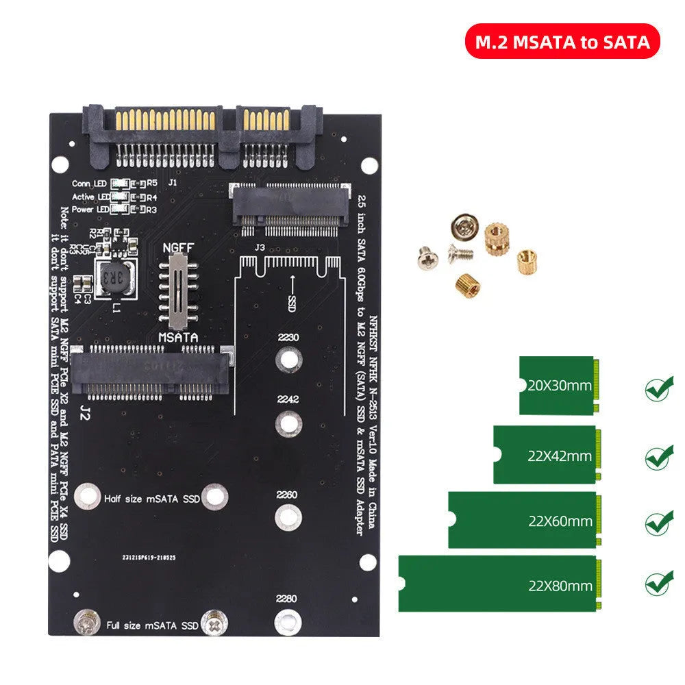 SATA3 to M.2 NGFF mSATA SSD conversion adapter card in black or blue PCB colour