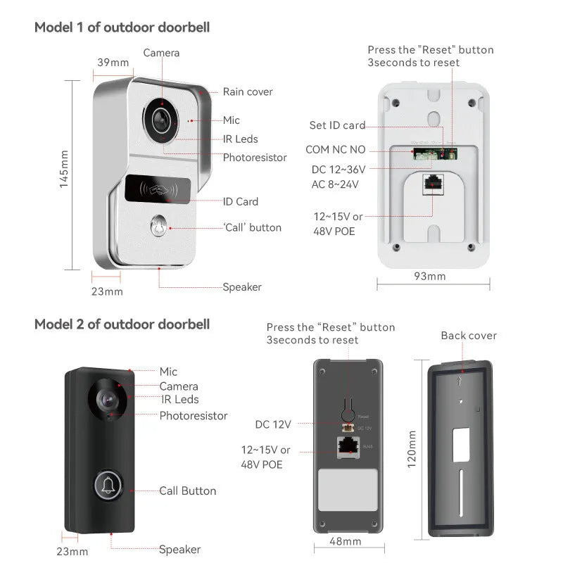 10-inch video intercom doorbell system with outdoor camera and indoor display unit